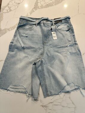 Express Light Wash Distressed Denim Bermuda Shorts